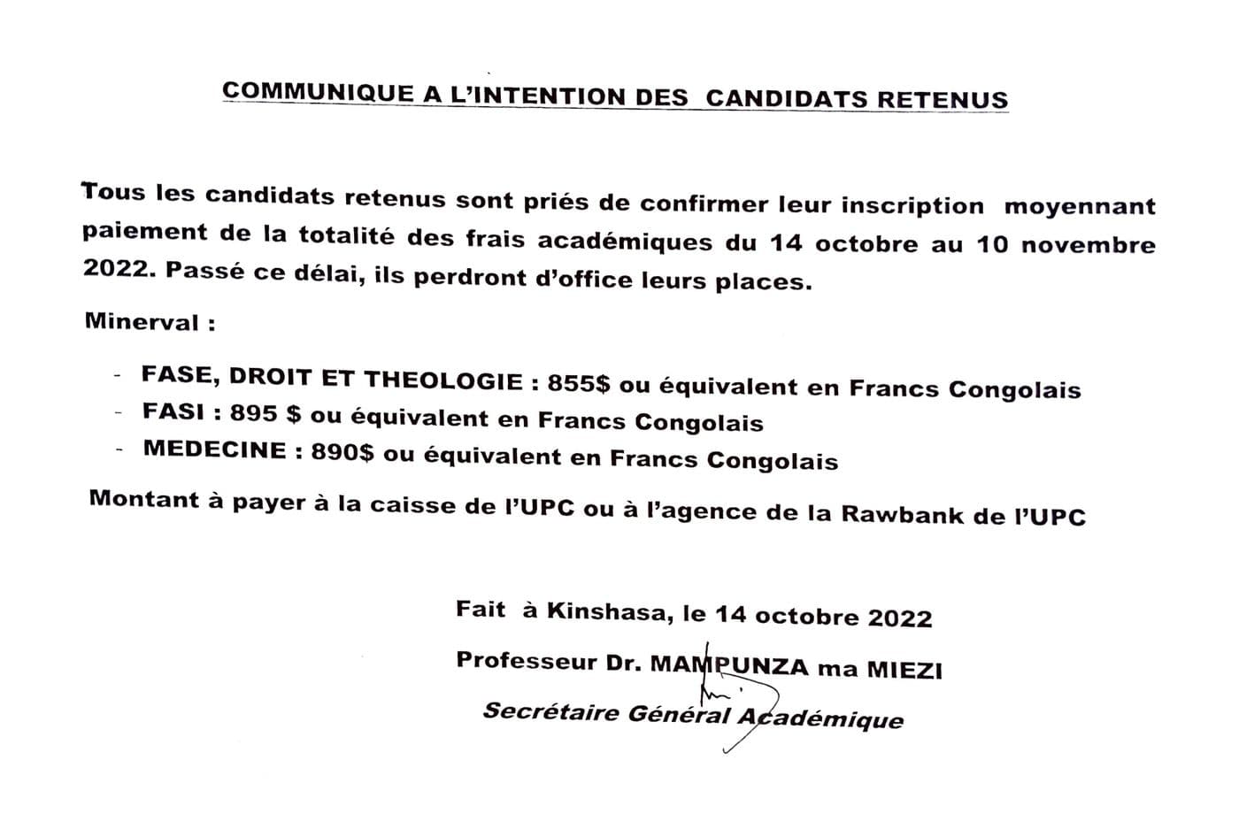 Communiqué – Candidats retenus en classes de recrutement