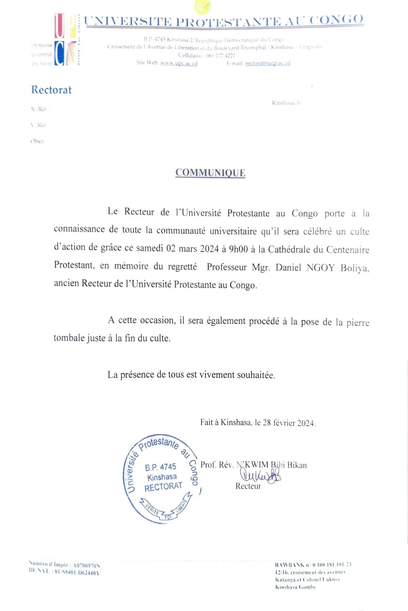 Communiqué Rectorat