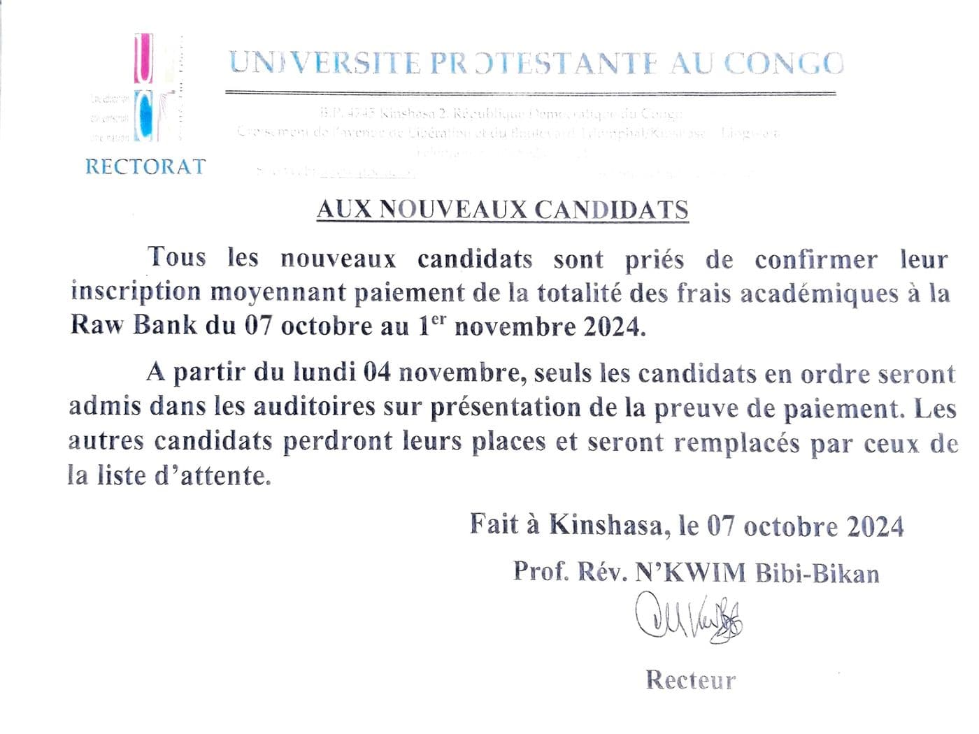 Communiqué Apparitorat: aux nouveaux étudiants