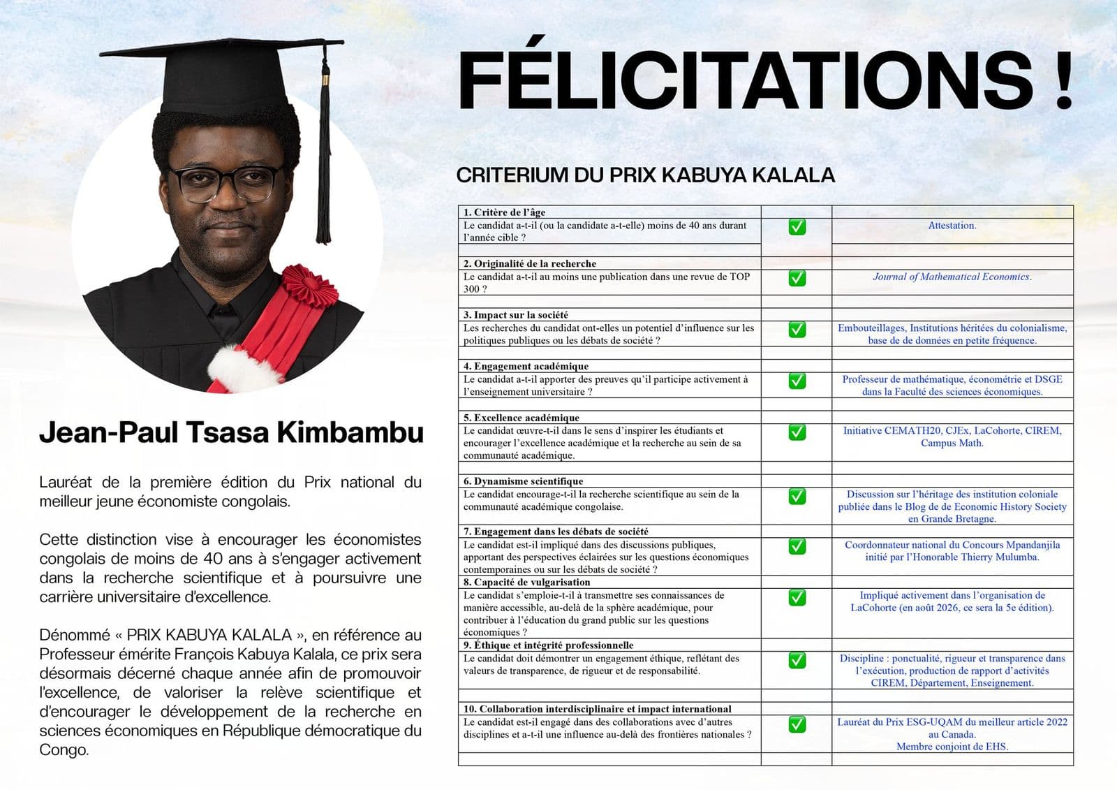 Félicitations au Professeur Jean-Paul Tsasa Kimbambu, lauréat de la 1re édition du Prix Kabuya Kalala.