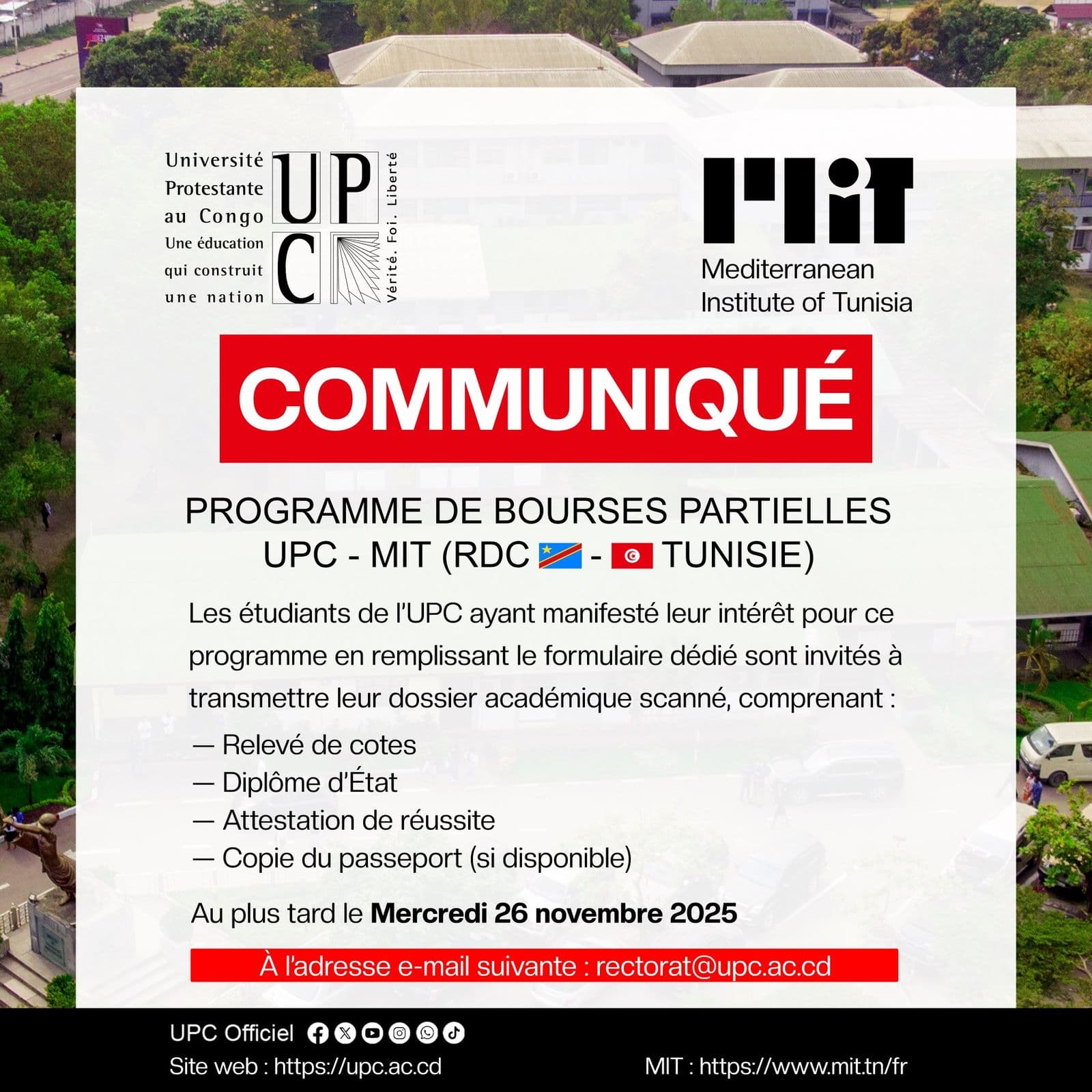 Communiqué à l’intention des étudiants intéressés par le programme de bourses partielles et la possibilité de