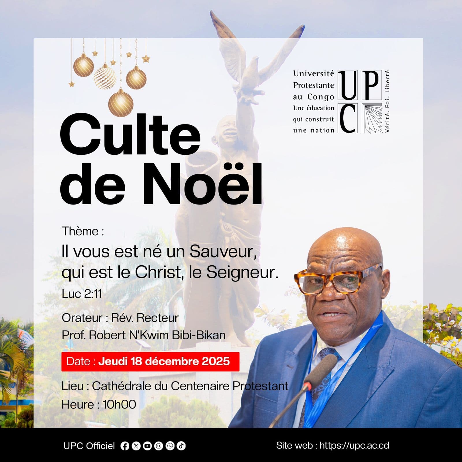 L’UPC a le plaisir d’annoncer le culte de Noël organisé par son Aumônerie, à l’intention de l’ensemble des étu