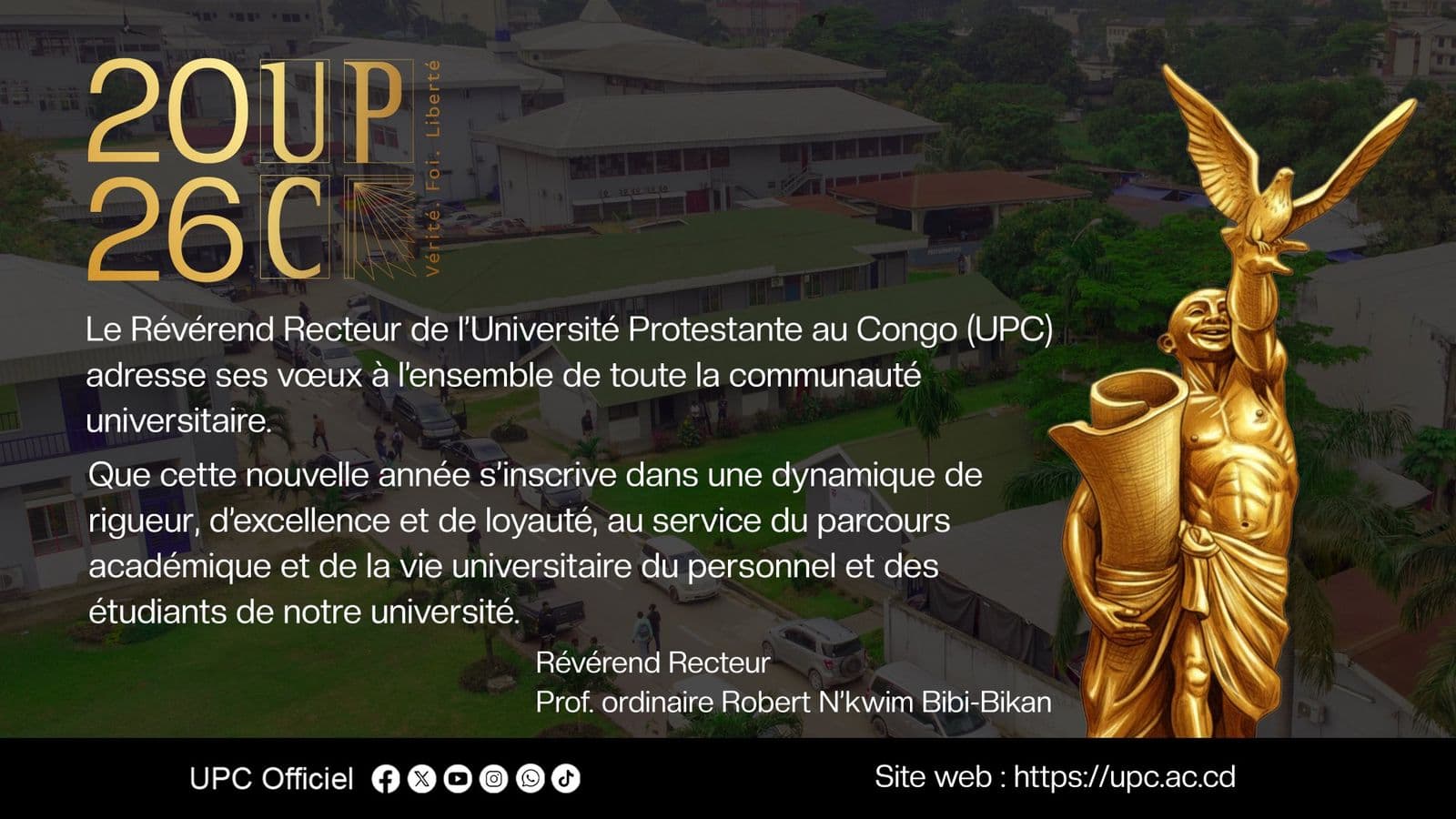 Le Révérend Recteur de l’Université Protestante au Congo (UPC) adresse ses vœux à l’ensemble de la communauté