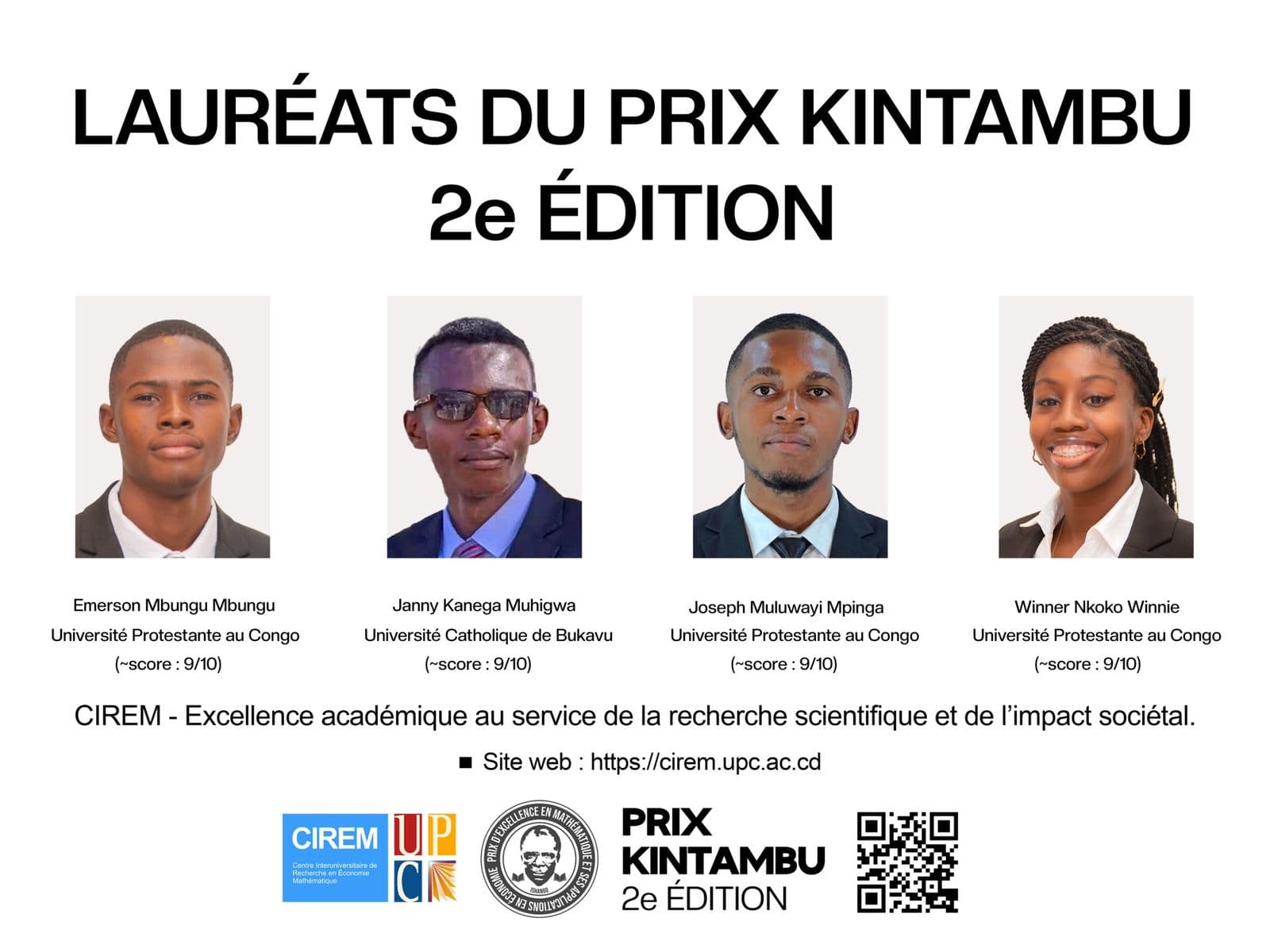 Félicitations aux 4 lauréats de la 2e édition du Prix Kintambu Mafuku.