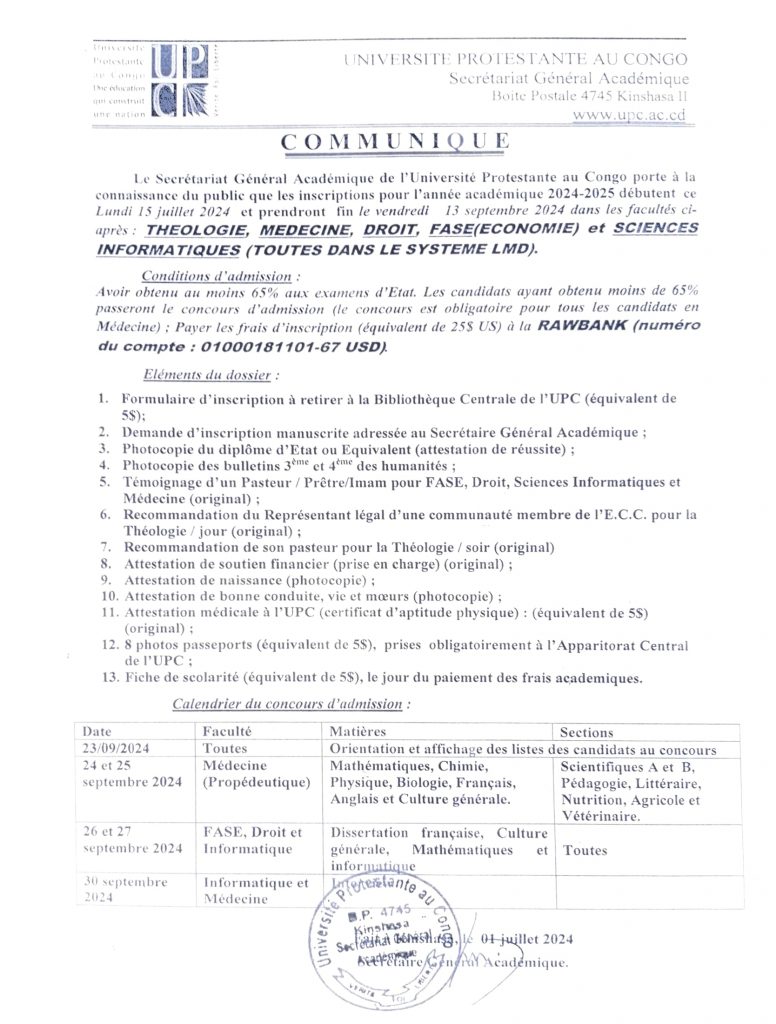 communique inscriptions